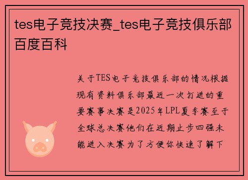 tes电子竞技决赛_tes电子竞技俱乐部百度百科