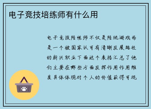 电子竞技培练师有什么用
